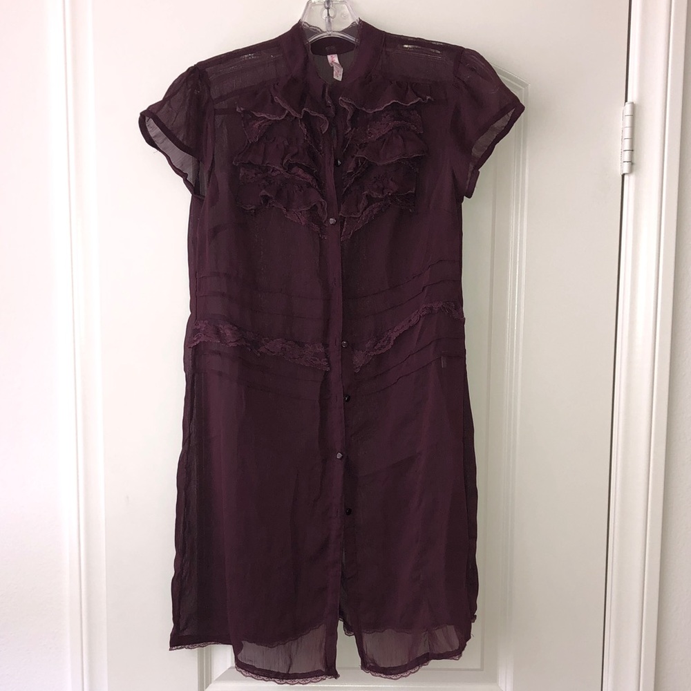 Xhilaration Plum Sheer Ruffle Midi Top